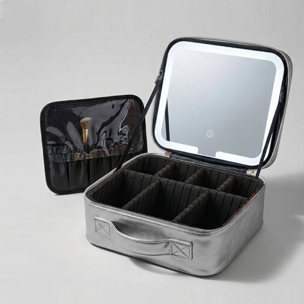Portable Makeup Train Case with LED Lighted Mirror, 3 Lighting Modes & Adjustable Dividers
