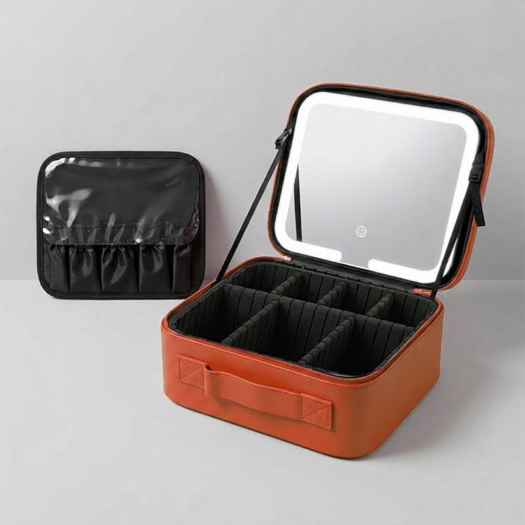 Portable Makeup Train Case with LED Lighted Mirror, 3 Lighting Modes & Adjustable Dividers