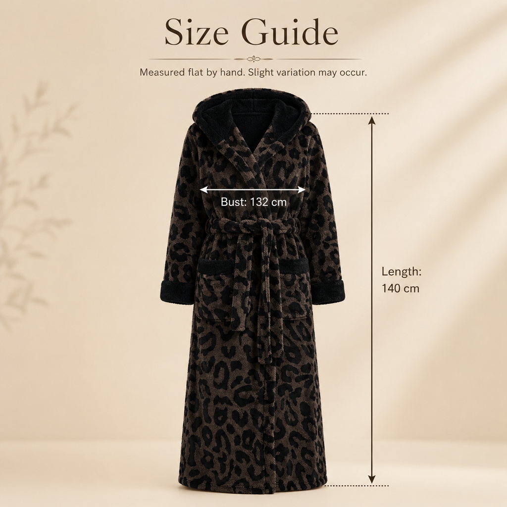 Treavhds™ Hooded Long Leopard Print Bathrobe - Thickened Flannel Fabric