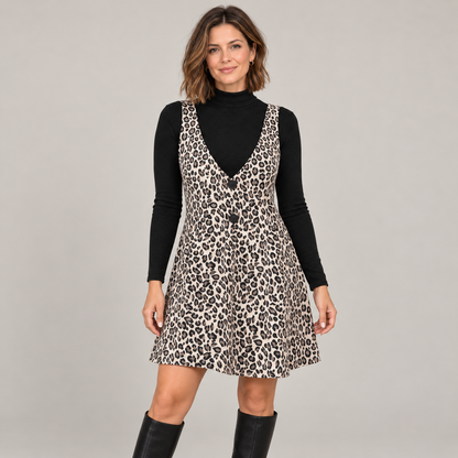 Women's Fall Leopard Print Two-Piece Layered Dress Set