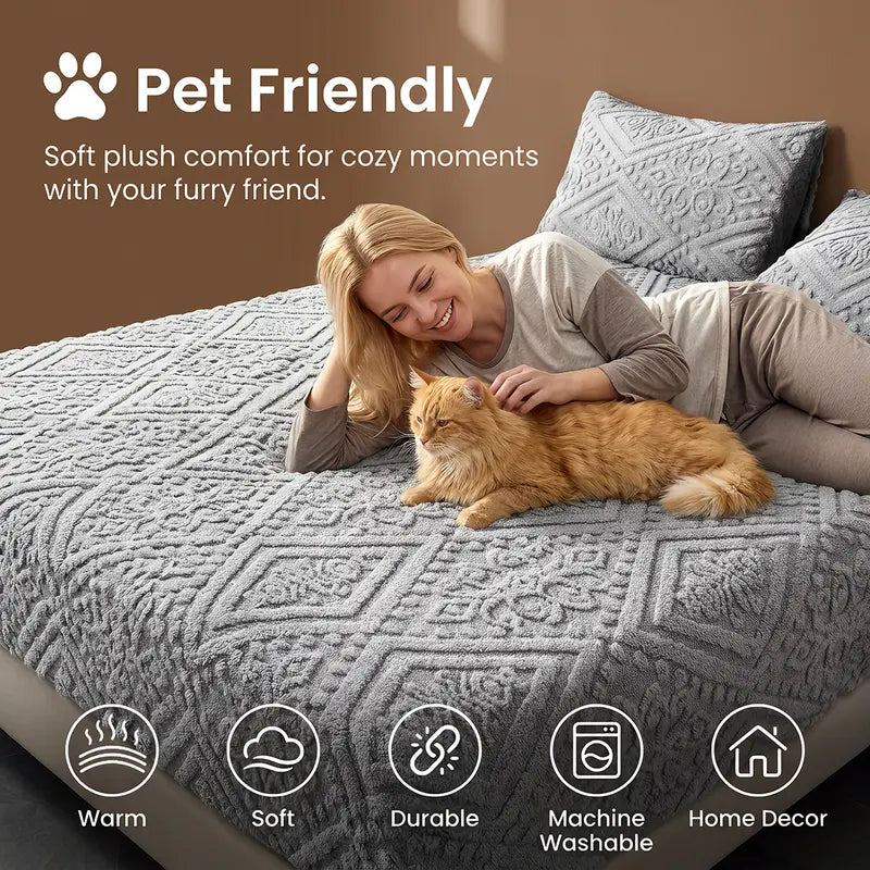 Luxury Flannel 3D Plush Fitted Sheet – Ultra-Soft, Cozy Warmth & 360° Stay-Put Fit