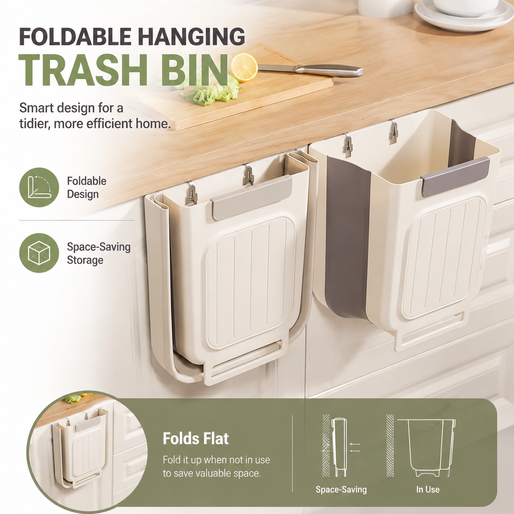 Foldable Hanging Trash Can 1.6 Gallon | Space-Saving Bin for Kitchen, RV, Car & Camping
