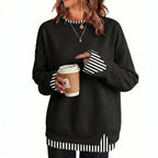 Effortless Casual Style: Women's Relaxed Layered Crewneck Sweatshirt Everyday Top