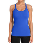 Ribbed Workout Tank Tops for Women with Built in Bra Tight Racerback Scoop Neck Athletic Top