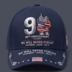 9/11 25th Anniversary We Will Never Forget Embroidered Memorial Baseball Cap – Unisex Patriotic Memorial Hat🧢 100% Cotton