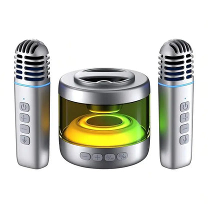 Portable Mini Karaoke Machine with Dual Wireless Microphones, 360° Sound & RGB Lights