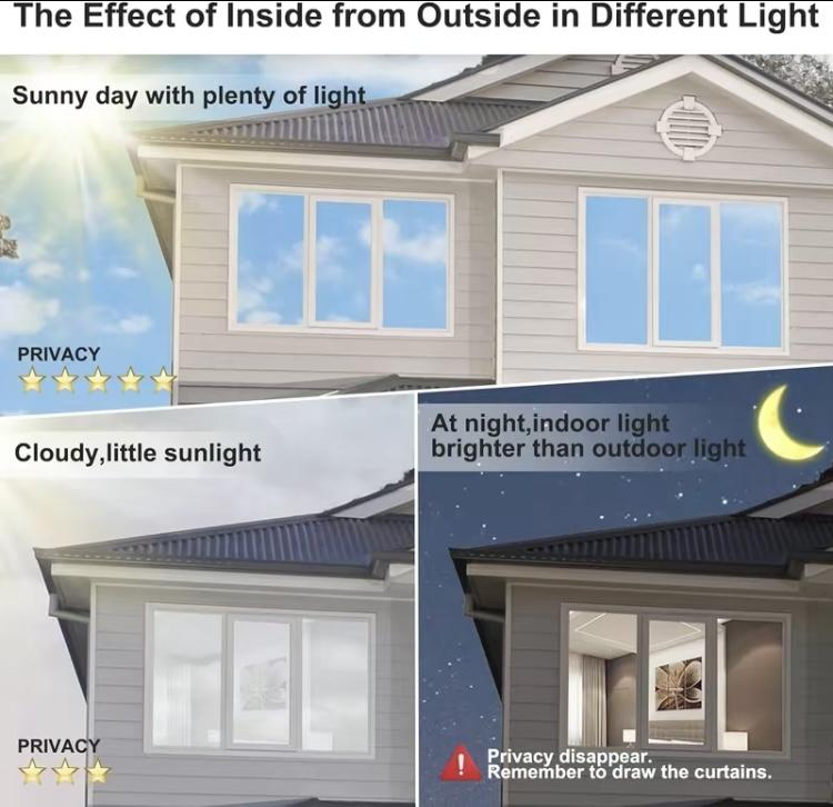 Window Privacy Film One Way, UV Sun Blocking, Heat Control