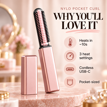 Nylo Pocket Curl-Cordless USB-C Mini Curling Brush with 3 Heat Settings