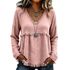Bohemian Charm Fringe V-Neck Pullover — Effortless Elegance