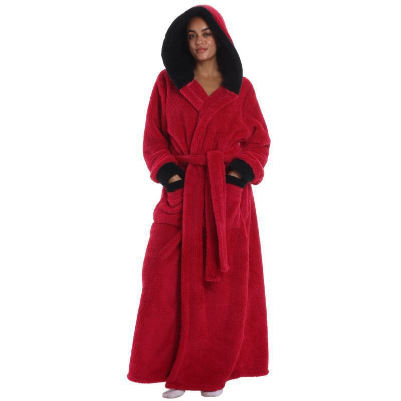 Treavhds™ Hooded Long Leopard Print Bathrobe - Thickened Flannel Fabric