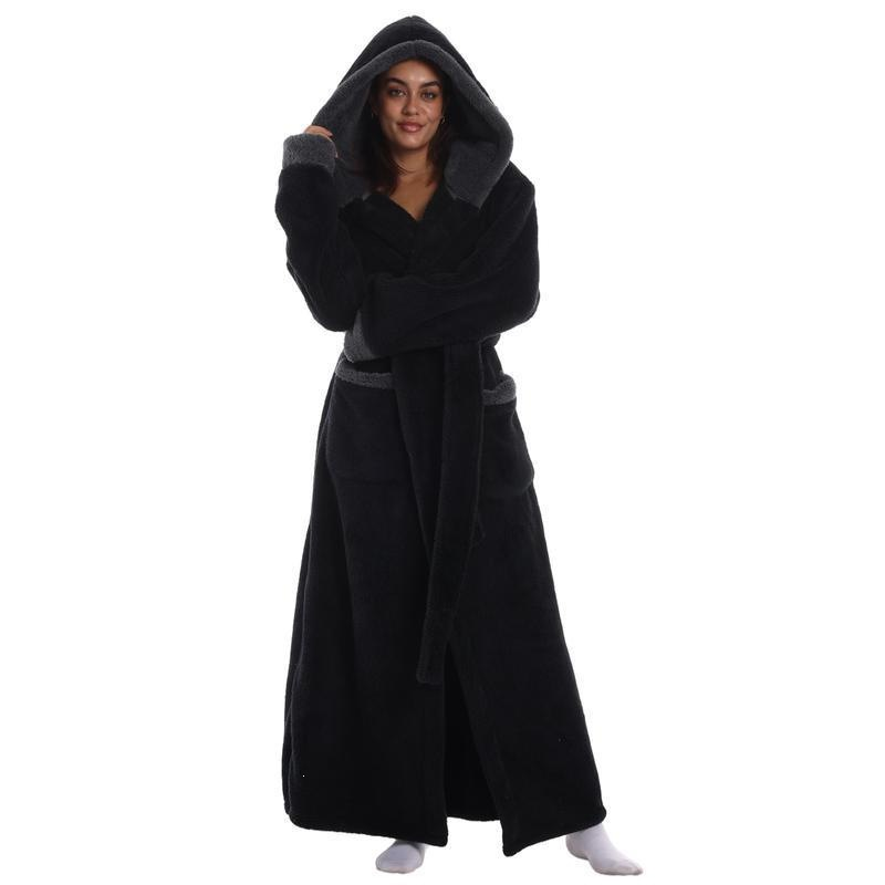 Treavhds™ Hooded Long Leopard Print Bathrobe - Thickened Flannel Fabric