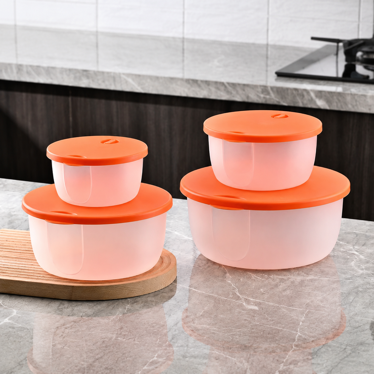 4-Piece Food Storage Containers with Lids – Multi-Size Stackable Kitchen Storage Bowls