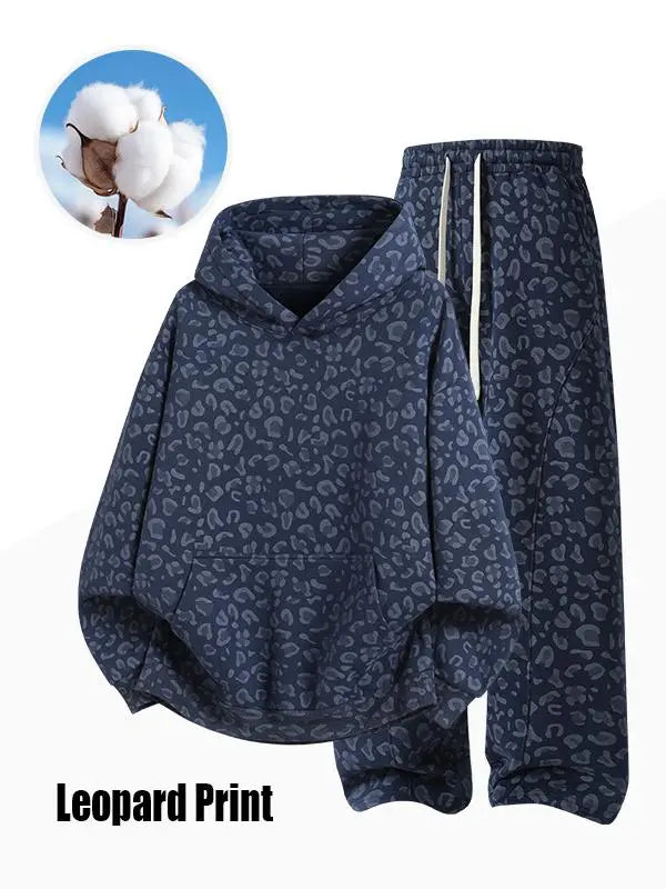 Unisex Cotton 2-Piece All-Over Leopard Print Streetwear Set