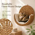 Handwoven Floating Cat Bed & Wall Perch: Space-Saving Lounger with Ultra-Soft Washable Cushion 🐱✨