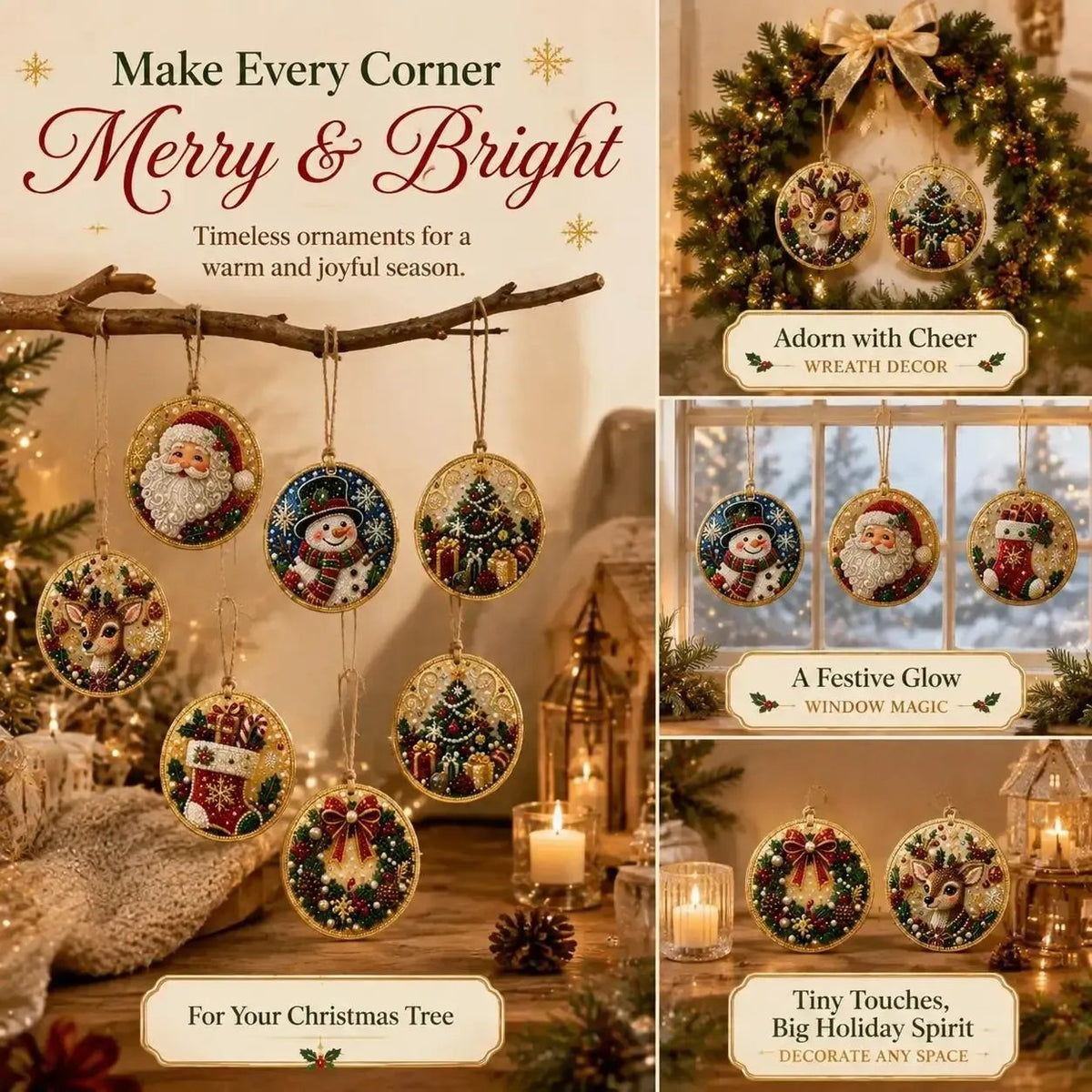 🎄🦌 6-Pack Christmas Diamond Painting Ornament Kit | Make Beautiful Hand‑Made Decorations🎁