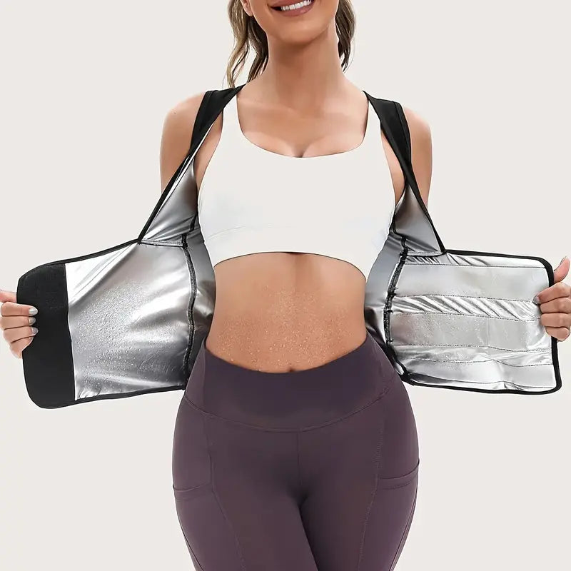 Women's Zip-Up Sauna Sweat Vest with Compression Support