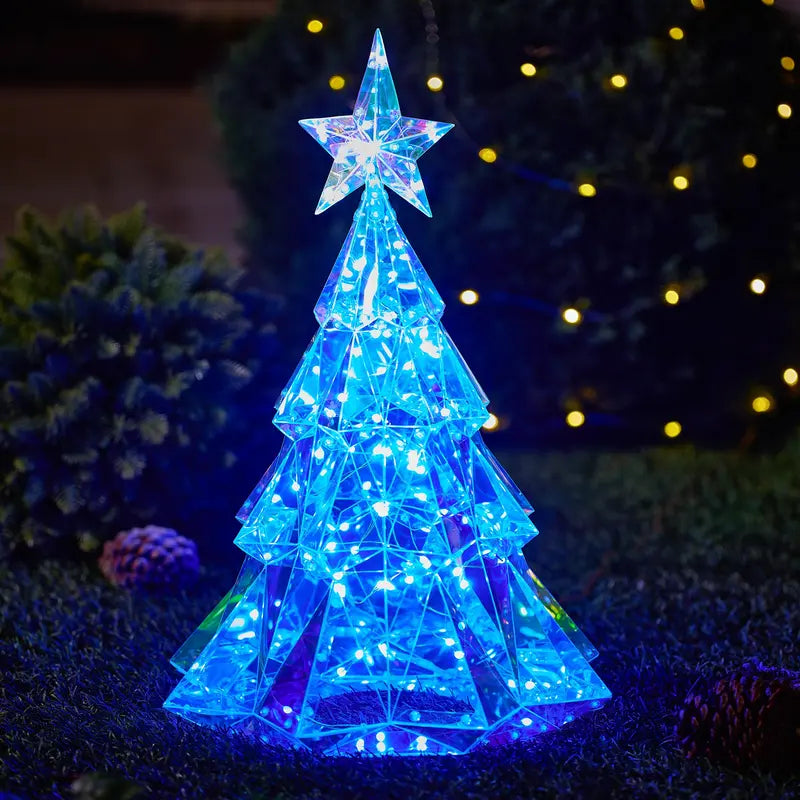Iridescent LED Christmas Decor – Handcrafted Holiday Tree, Snowman Light Display