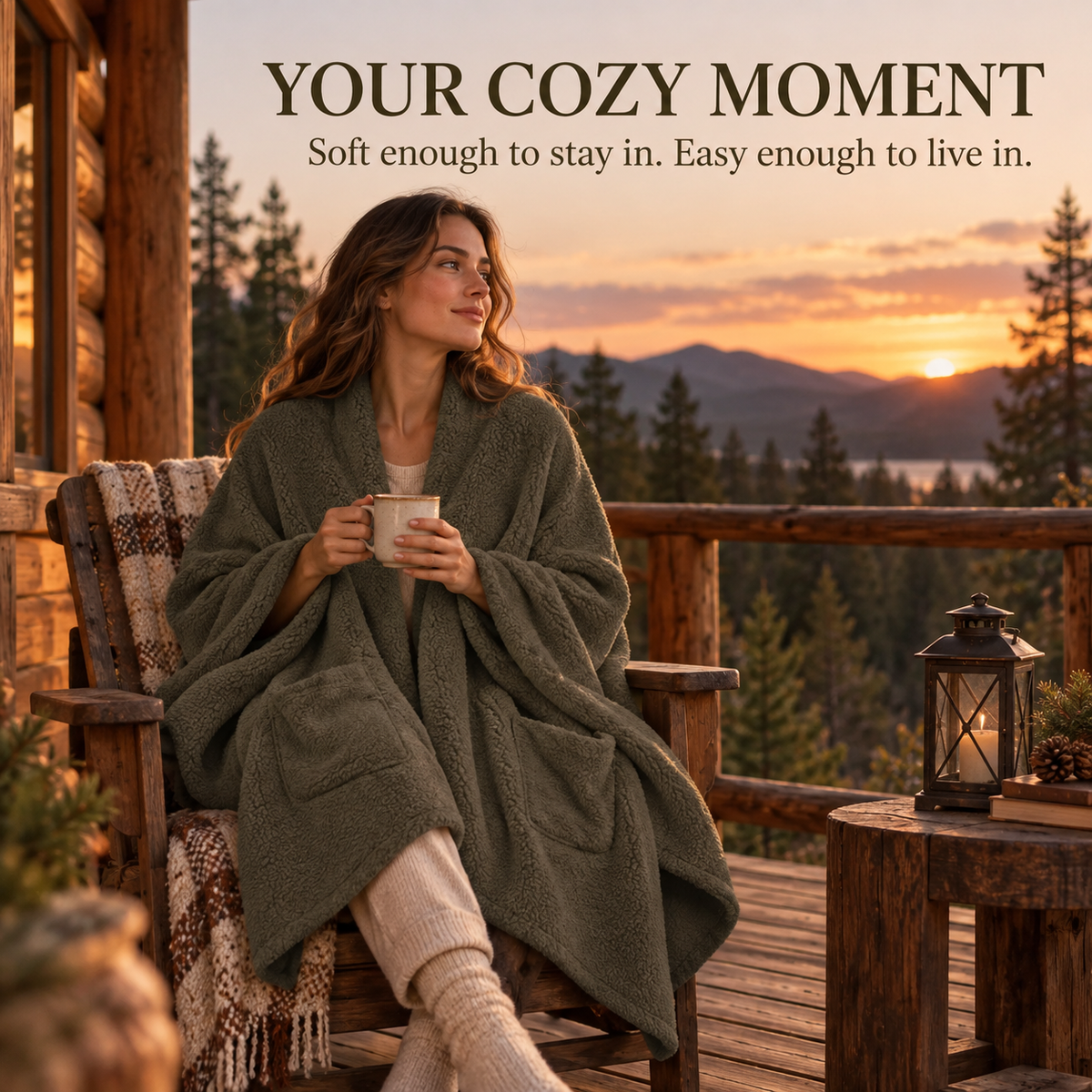 Women's Faux Sherpa Wearable Cape Blanket — One Size, Solid Color Double-Layer Design
