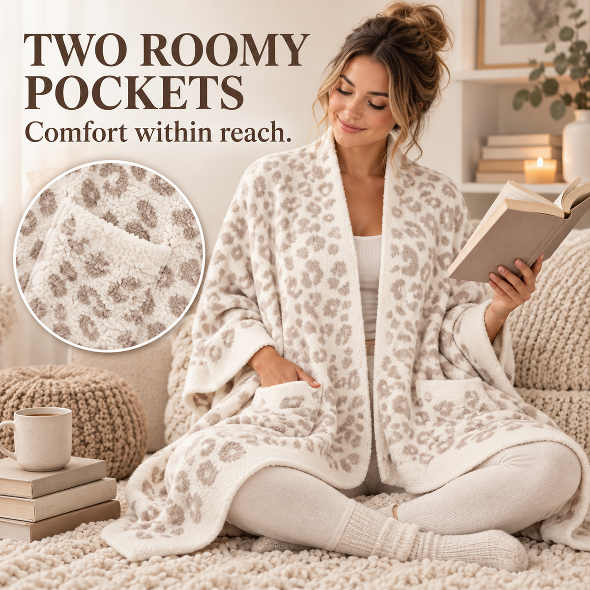 Women's Faux Sherpa Wearable Cape Blanket — One Size, Solid Color Double-Layer Design