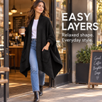 Women's Faux Sherpa Wearable Cape Blanket — One Size, Solid Color Double-Layer Design