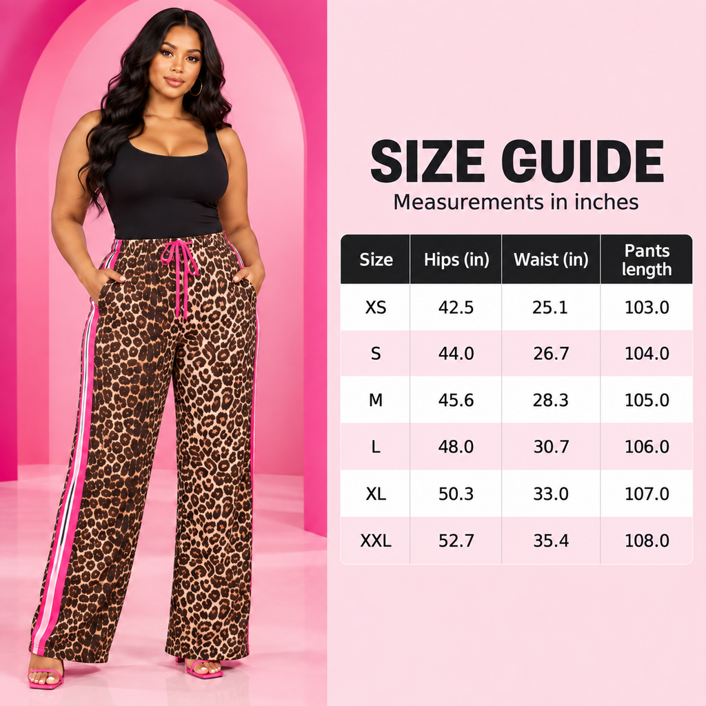 💃Women's Leopard Print Side Stripe Wide Leg Stretchy Casual Pants💃