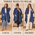 Women's Faux Sherpa Wearable Cape Blanket — One Size, Solid Color Double-Layer Design