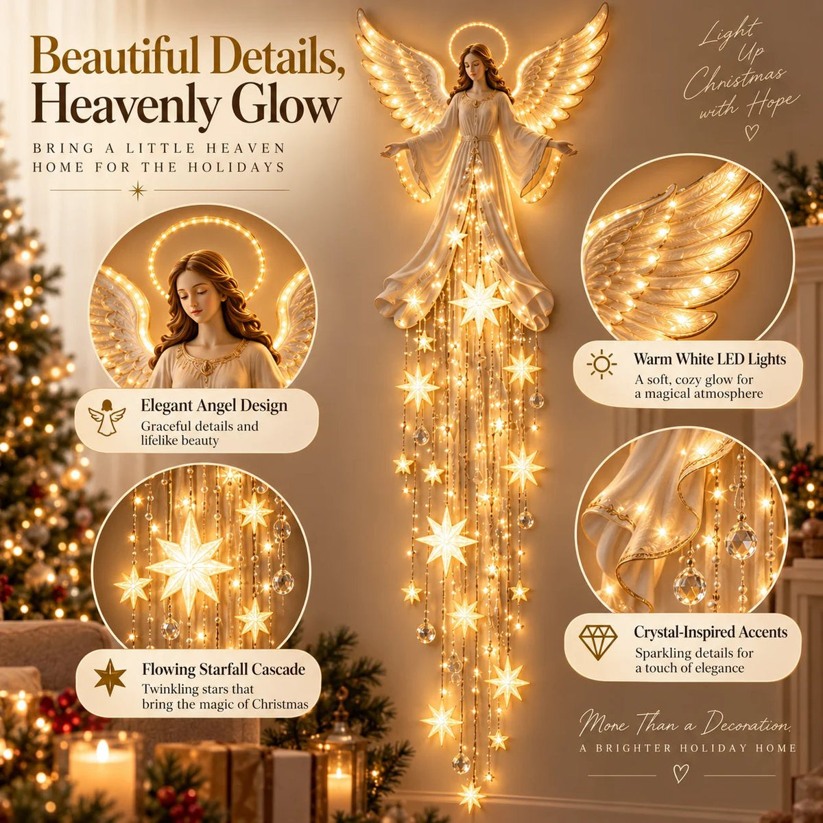 Angel Blessing Starfall Wall Light – Heavenly Christmas Wall Decor