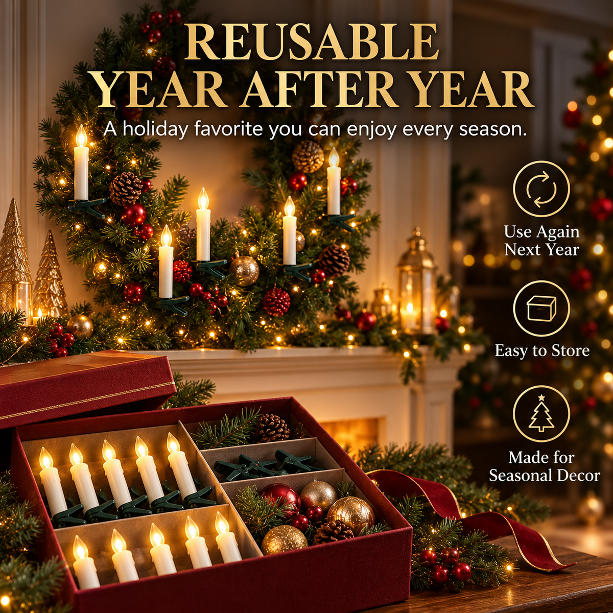 🕯️Battery-Powered Flameless Clip-On Christmas Candle Lights with Remote & Timer🕯️