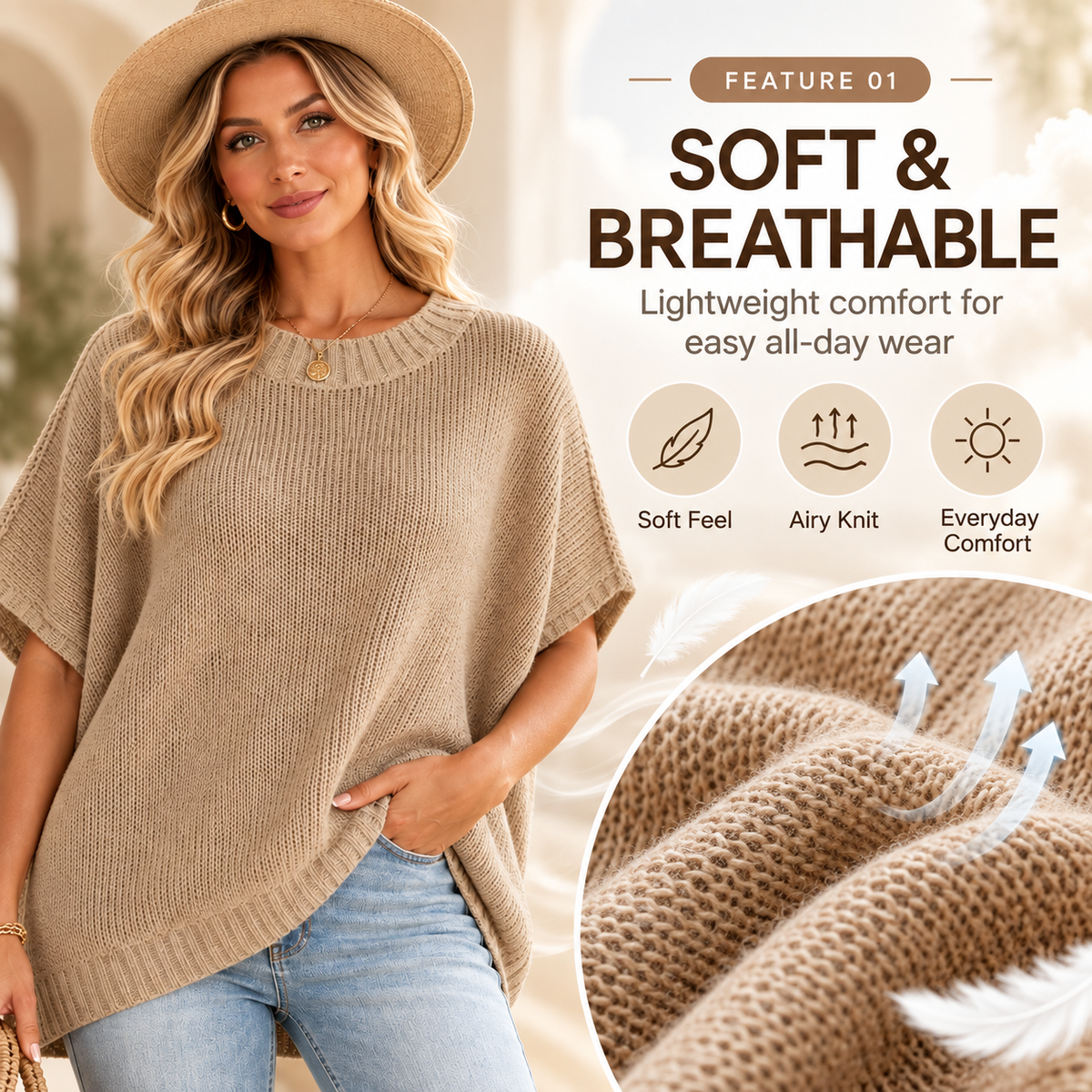💃Women's Loose-Fit Batwing Sleeve Knitted Pullover💃