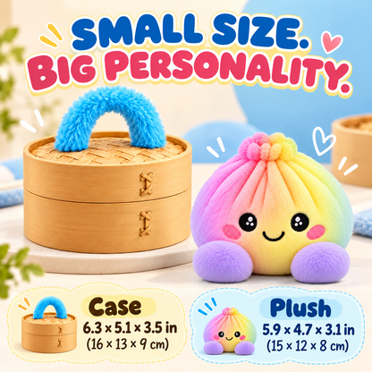 🥟 Cute Dumpling Plush Toy – Soft & Slow-Rebound Stress Relief Stuffed Animal with Bamboo Steamer Case🌈