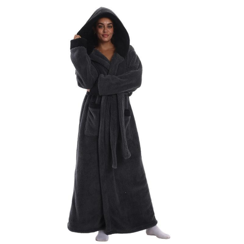 Treavhds™ Hooded Long Leopard Print Bathrobe - Thickened Flannel Fabric