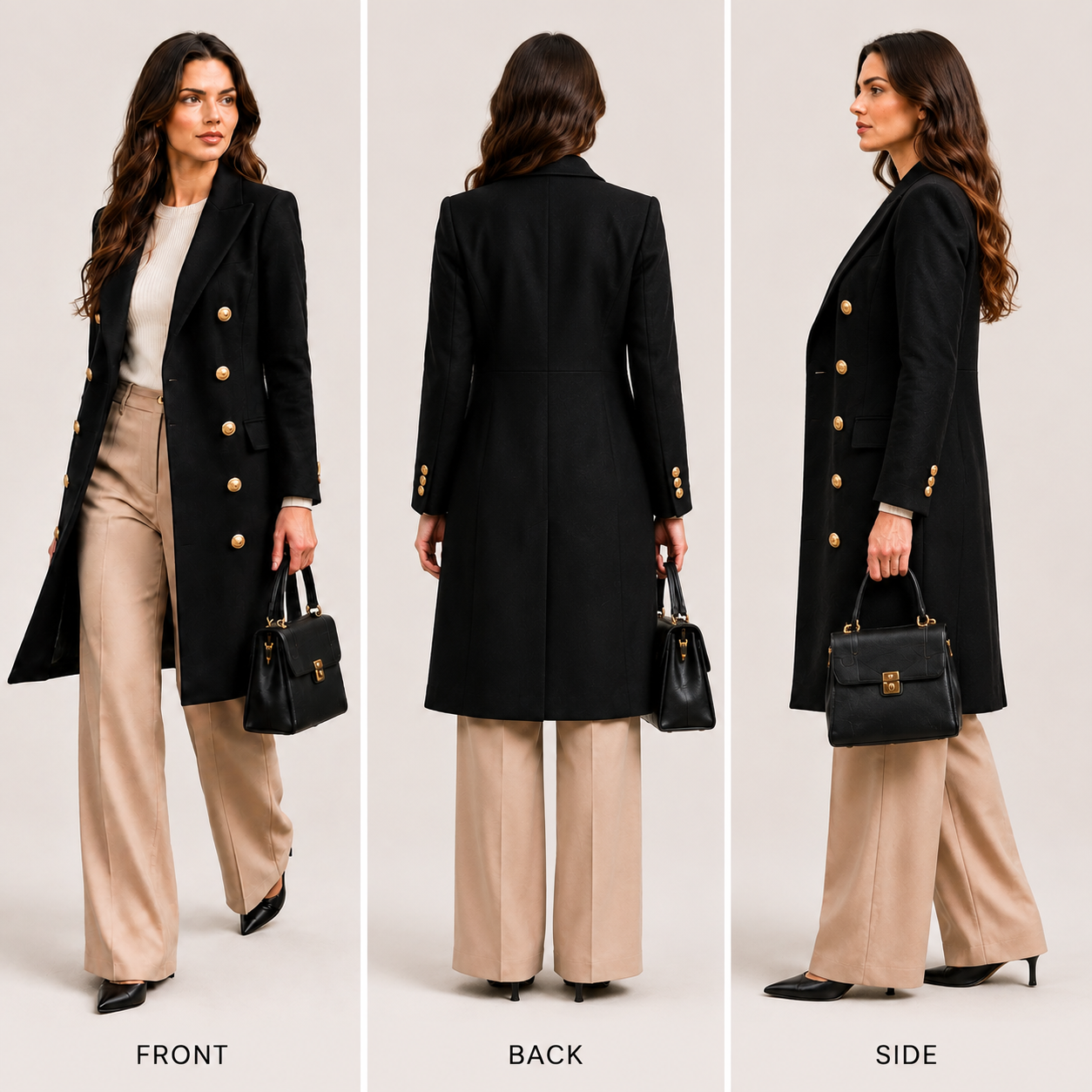 Women's Slim-Fit Double-Breasted Wool-Blend Peacoat