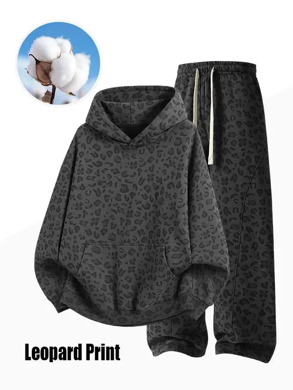 Unisex Cotton 2-Piece All-Over Leopard Print Streetwear Set