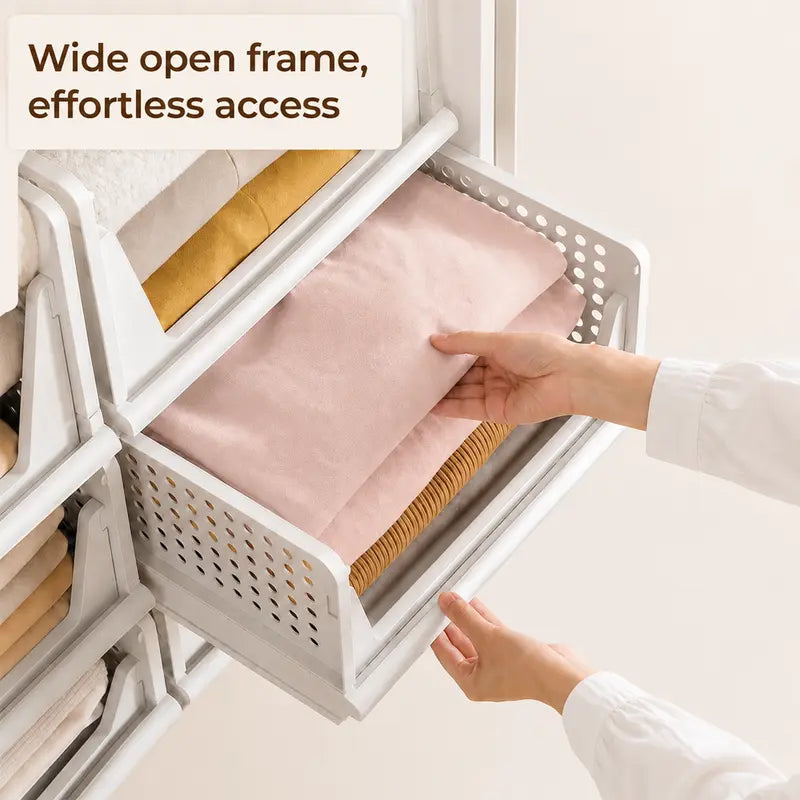 Foldable Drawer-Style Wardrobe Storage Box – Stackable Clothing & Closet Organizer
