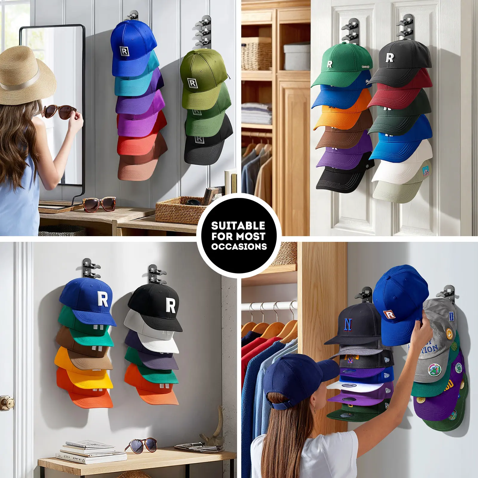 🧢Wall-mounted hat rack – each rack can hold 10 hats🧢No-drill installation
