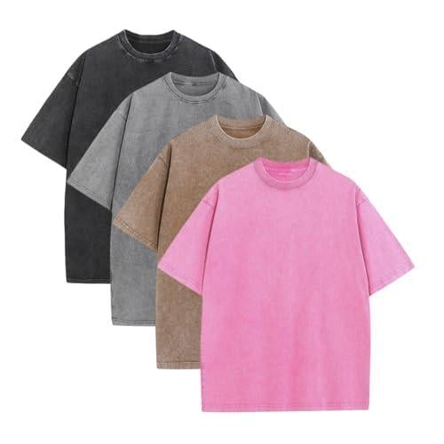 ⚡Hot Sales 49% OFF🔥4 Pack Oversized Tshirts for Men Gym Vintage Heavyweight T Shirts Cotton Workout Acid Wash Baggy Tees