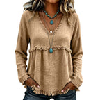 Bohemian Charm Fringe V-Neck Pullover — Effortless Elegance