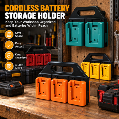 Cordless Tool Battery Storage Rack – 4/6-Slot Organizer, Compatible with DeWalt, Makita & Milwaukee