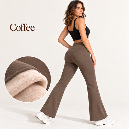 Women’s Fleece-Lined Flare Pants – High-Waisted with Pockets 🤎
