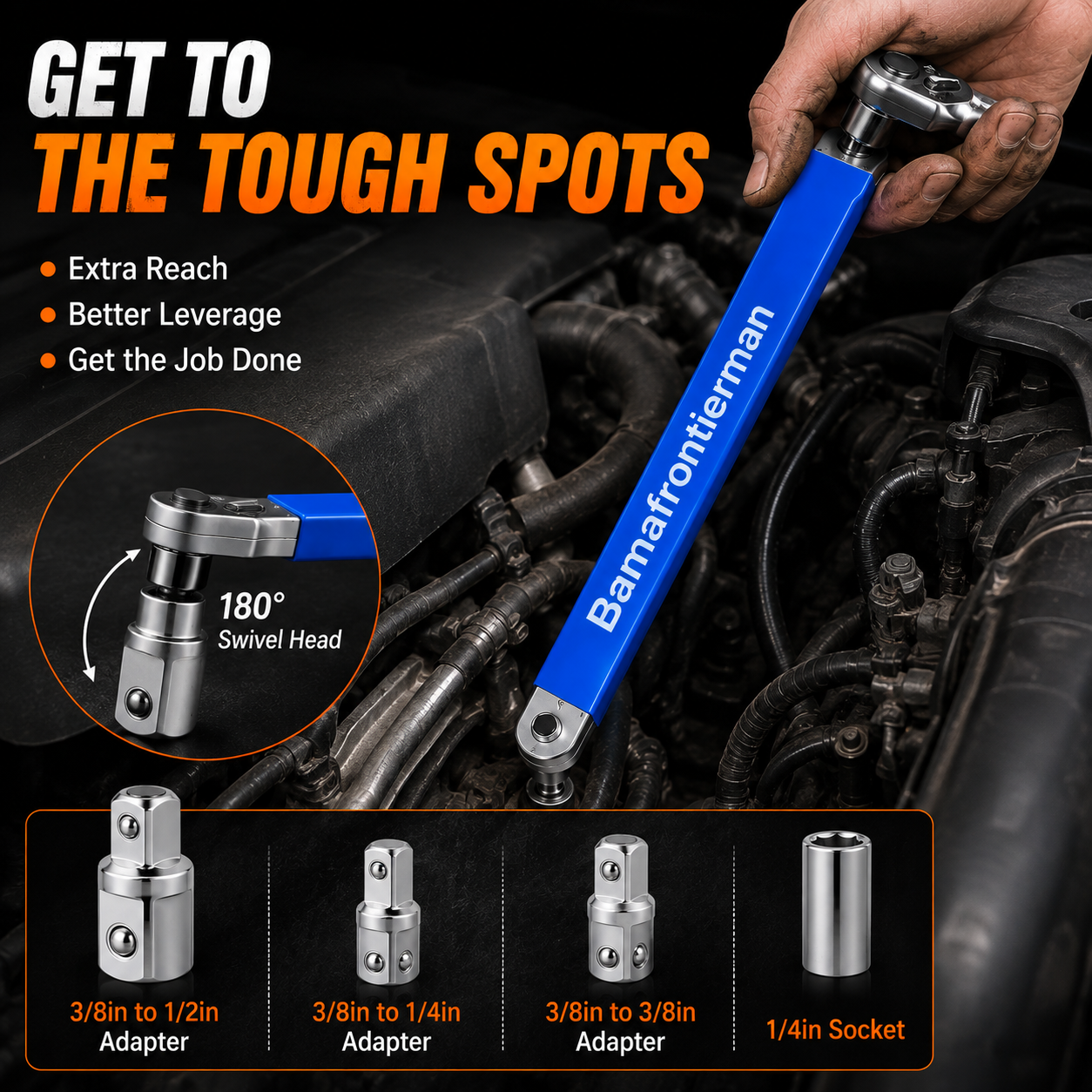 Universal Offset Extension Wrench Set – 1/2", 1/4" & 3/8" Drive Adapters