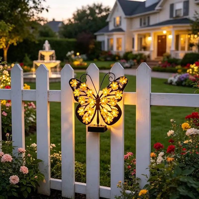 Outdoor Metal Butterfly Wall Art Decorative Solar Light
