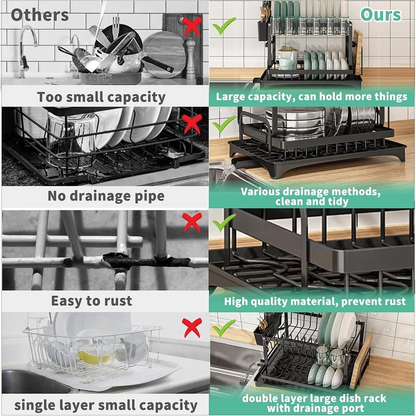 🔥Free shipping🔥2-Tier Rust-Proof Dish Drying Rack Organiser for Kitchen Counter🍽️