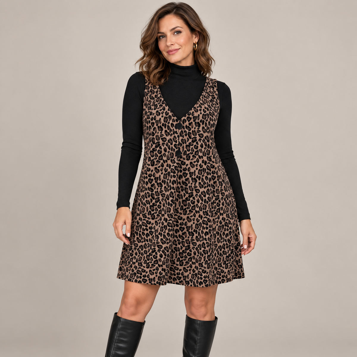 Women's Fall Leopard Print Two-Piece Layered Dress Set
