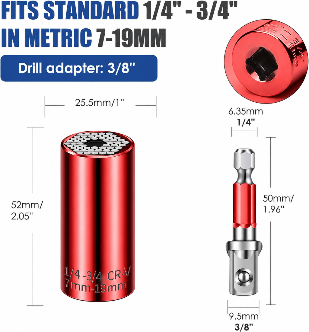 🔧Multifunctional socket tool—automatically adapts to and grips fasteners of various shapes🔧