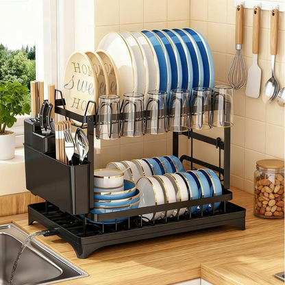 🔥Free shipping🔥2-Tier Rust-Proof Dish Drying Rack Organiser for Kitchen Counter🍽️