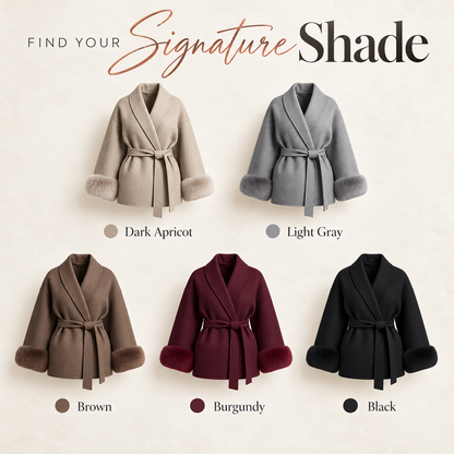 Women's Luxury Plush-Cuff Belted Wrap Coat | Elegant Fall & Winter Thermal Jacket