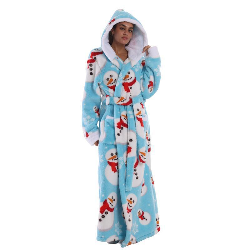 Treavhds™ Hooded Long Leopard Print Bathrobe - Thickened Flannel Fabric