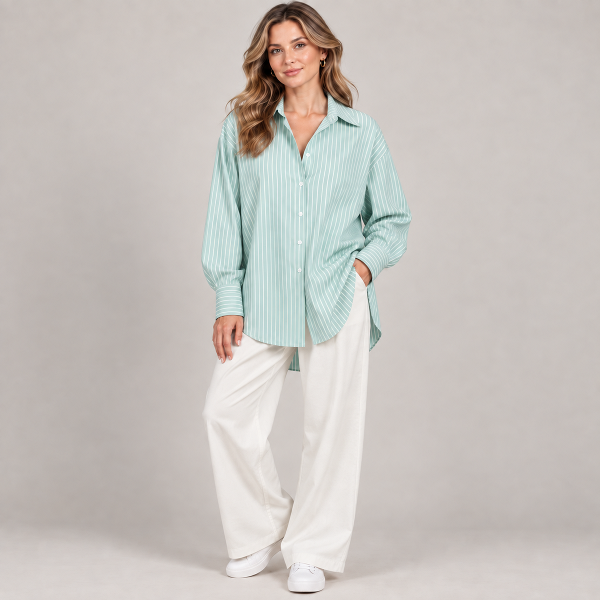 Two Looks, One Shirt: Relaxed Striped Button-Down + Free Pearl Waist Clip👚