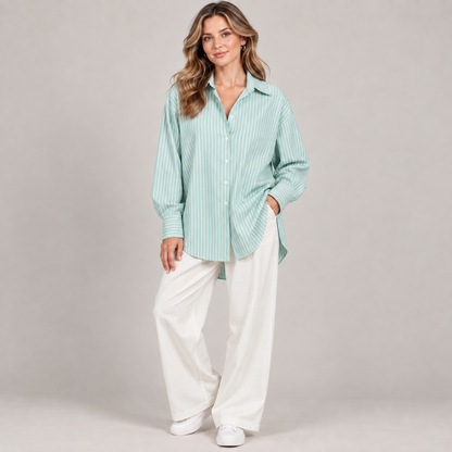 Two Looks, One Shirt: Relaxed Striped Button-Down + Free Pearl Waist Clip👚