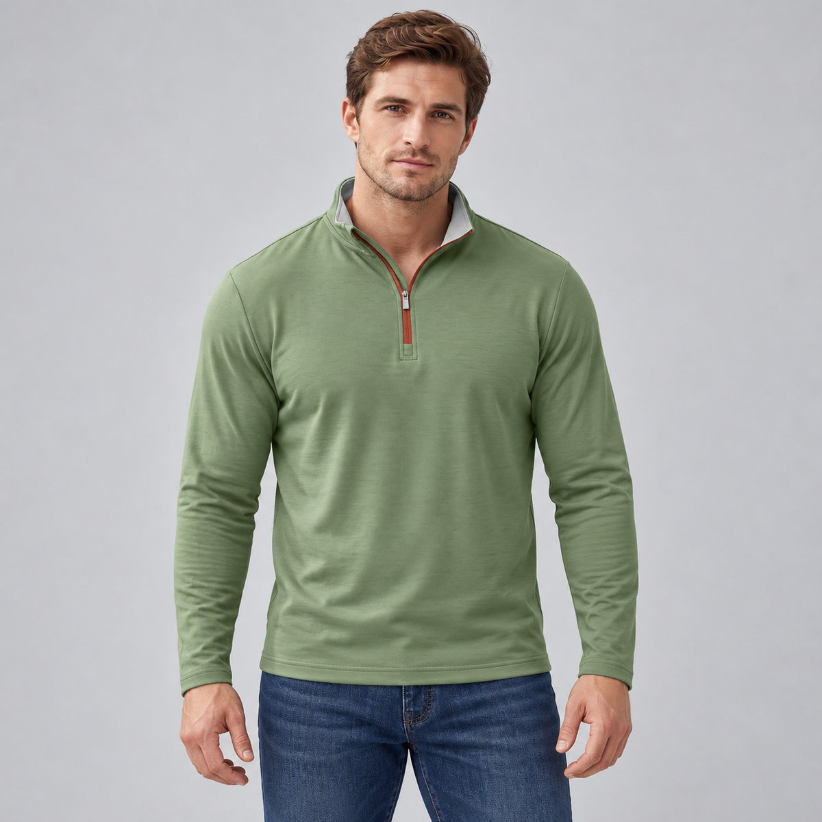 Men’s Quarter-Zip Pullover with Contrast Trim